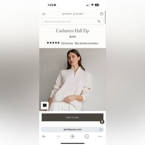 JENNI KAYNE Cashmere Half Zip Large Ivory